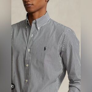 Ralph Lauren Striped Poplin Shirt | Black & White | Size Large